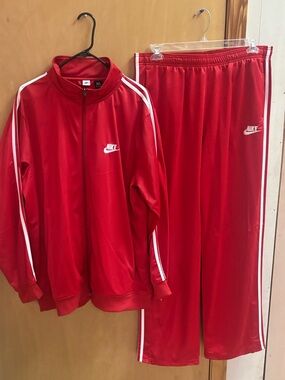 Nike Red Track Jacket and Pants Set with White Stripe Accents- size 3XL